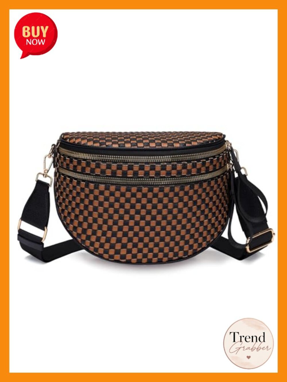 Woven Vegan Leather Crossbody Bum Bag Double Zip Sling Purse Fanny Pack